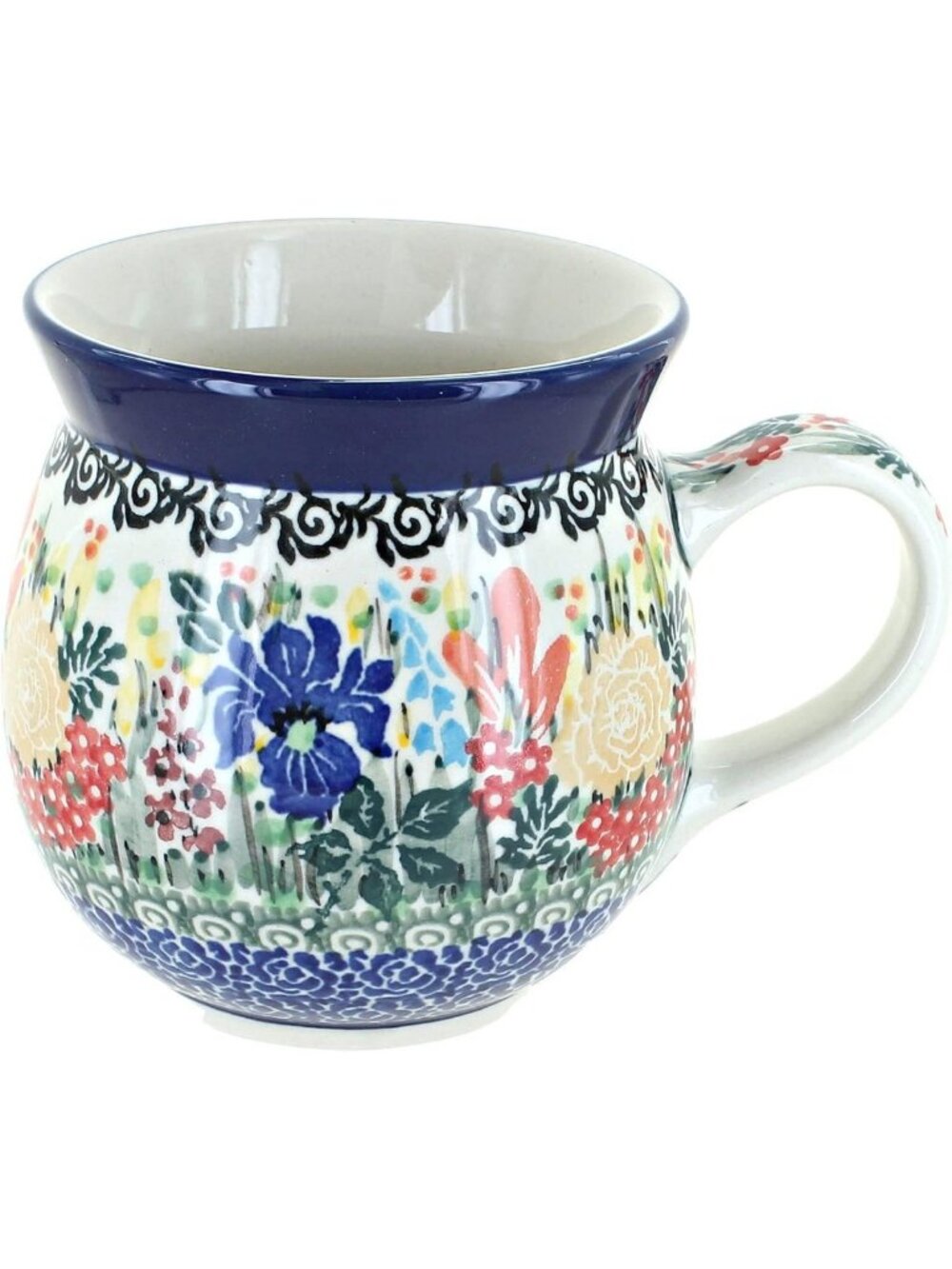 Unique Blue Floral Bubble Mug - 16 oz Polish Pottery for Coffee & Tea Lovers